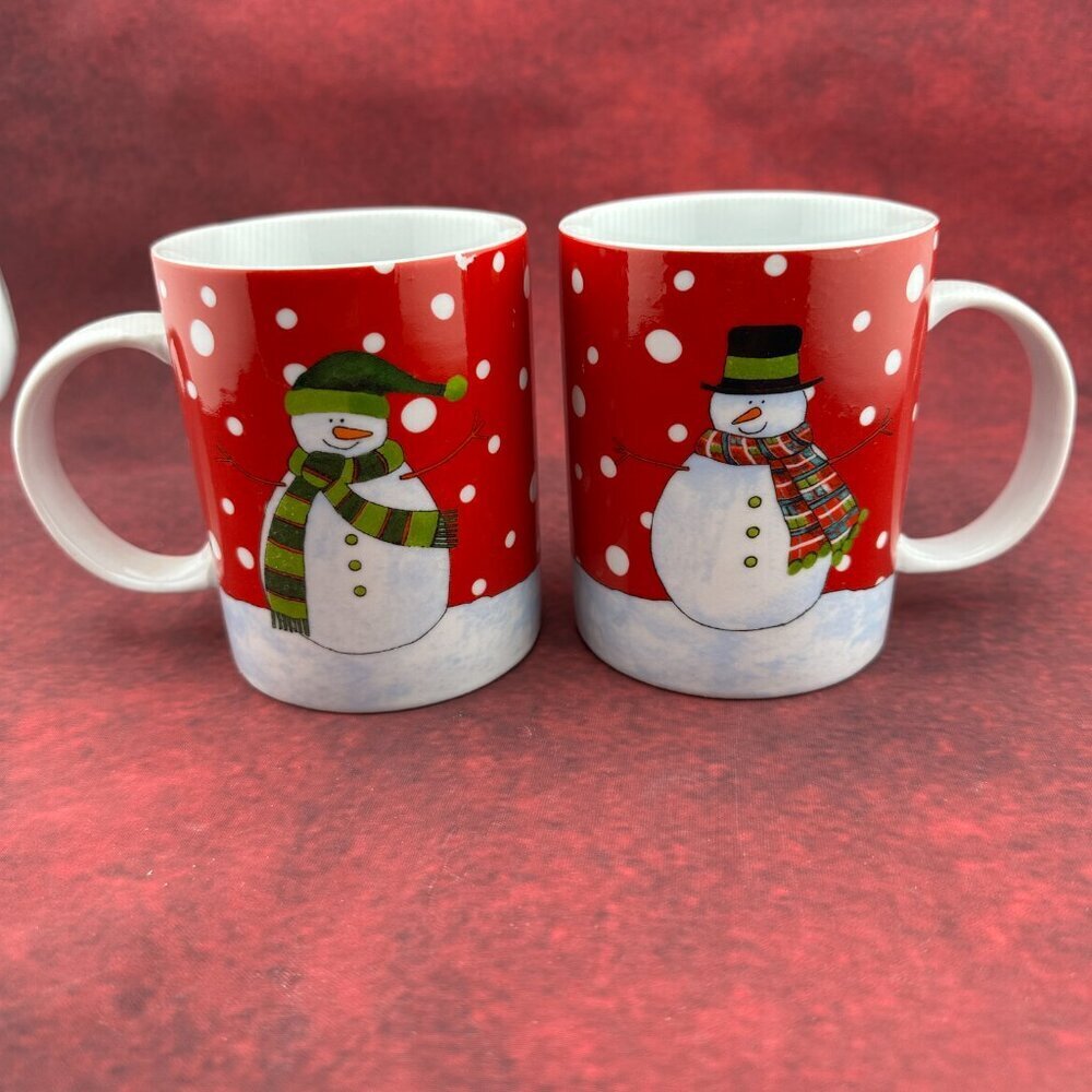 BIA CORDON BLEU CHRISTMAS SNOWMAN MUG COFFEE CUP 11 oz SET of 2
